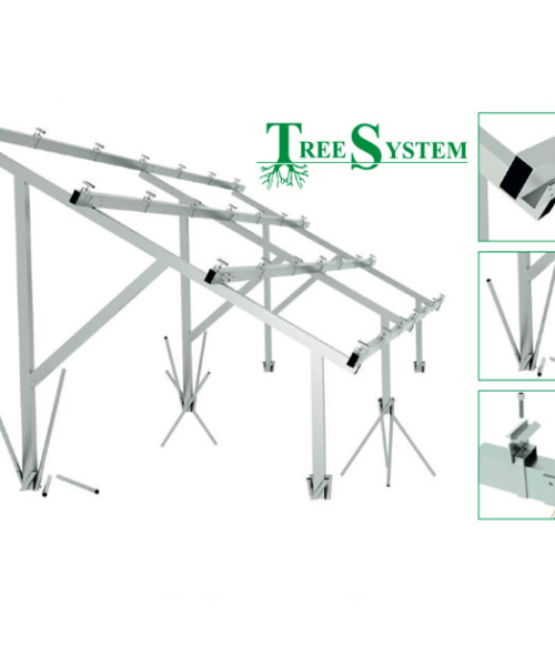 Tree System ground construction for 24pcs panels, 35°, forged rods, galvanized