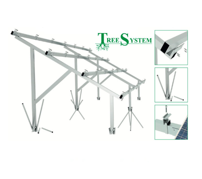 Tree System ground construction for 24pcs panels, 35°, forged rods, galvanized